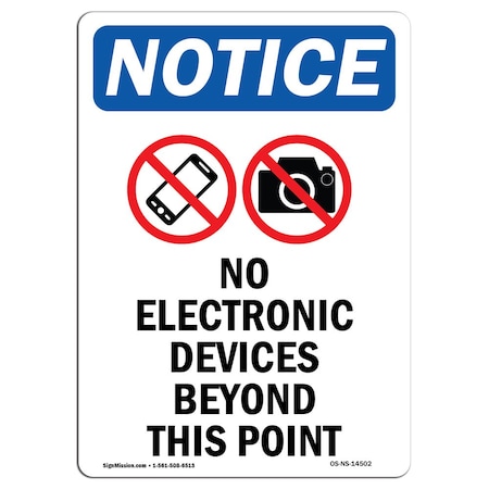 Signmission Safety Sign, OSHA Notice, 18" Height, No Electronic Devices Sign With Symbol, Portrait OS-NS-D-1218-V-14502